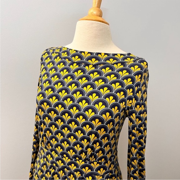 Boden Sasha Printed Jersey Midi Dress Yellow Geometric Mod Print size 4 - Picture 3 of 12